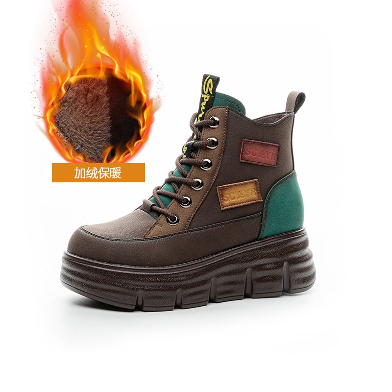 Huajiang Thick-Soled Martin Boots 2026 Winter New Fashion Color-Blocking Height-Increasing Retro Short Boots Trendy Women''s Boots - Image 5