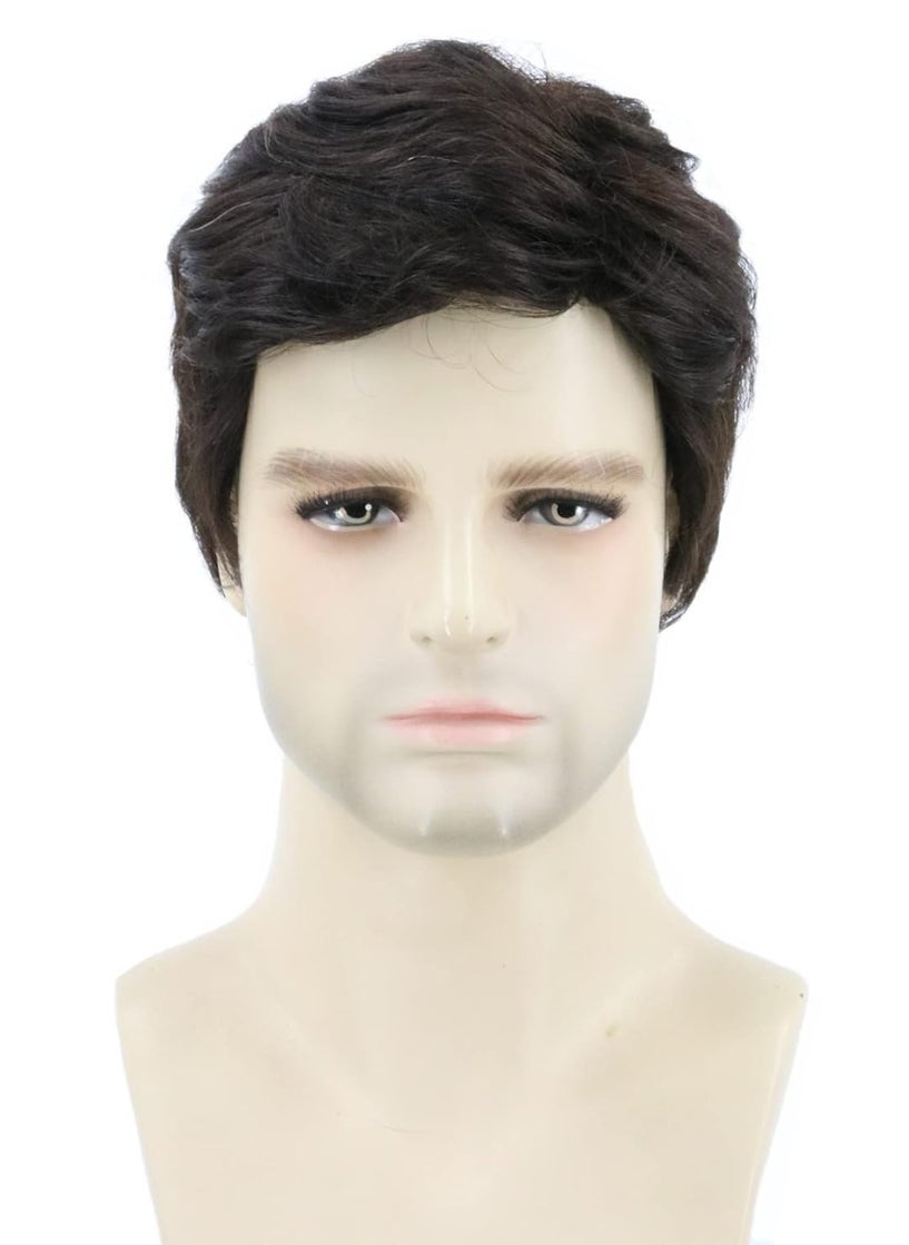 Topcosplay Men Wigs Human Hair Short Black Wavy Pixie Wigs for Black Women Hair Replacement Wig 
