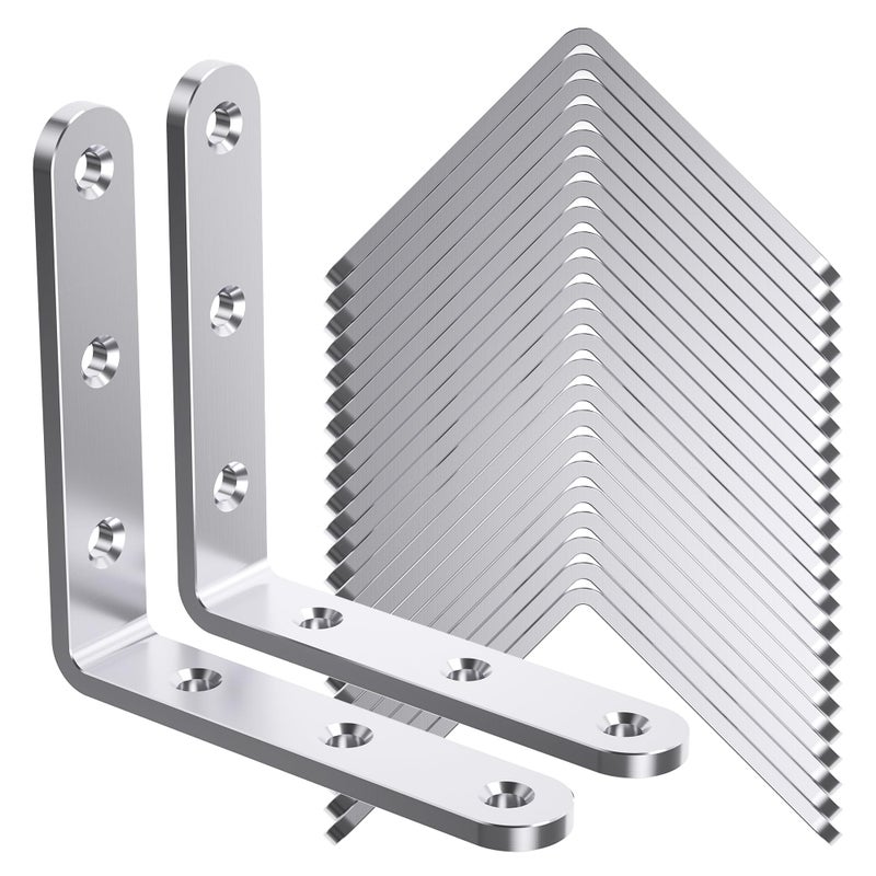 WENQUIT 25Pcs Stainless Steel Angle Brackets 3x 3 Heavy Duty Corner BracketsMetal Corner Braces for Wood 3MM 90 Degree Joint Hardware 3inch l Bracket for Shelves Wood Furniture Cabinet Chairs Bookshelf - Image 2