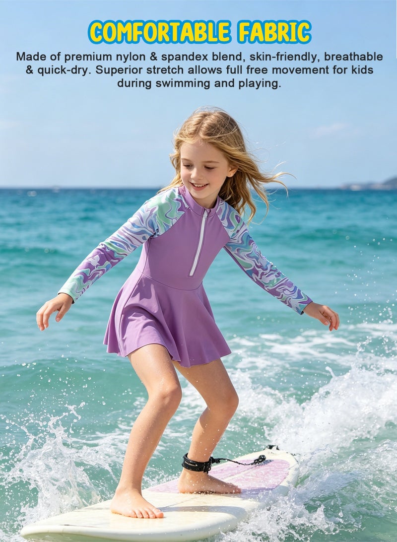 Homarket Girls Long Sleeve Swimsuit Set, 7 Pieces UPF50+ Sun Protection Rash Guard, Full Coverage Girls Swimming Costume with Skirt, Swim Cap, Swimming Goggles, Ear Nose Plugs, Swim Panties, Swim Leggings & Beach Bag, Kids Bathing Suit for Beach Pool Water Sport, Sizes for Height 120cm-160cm Ages 6-12 - Image 4