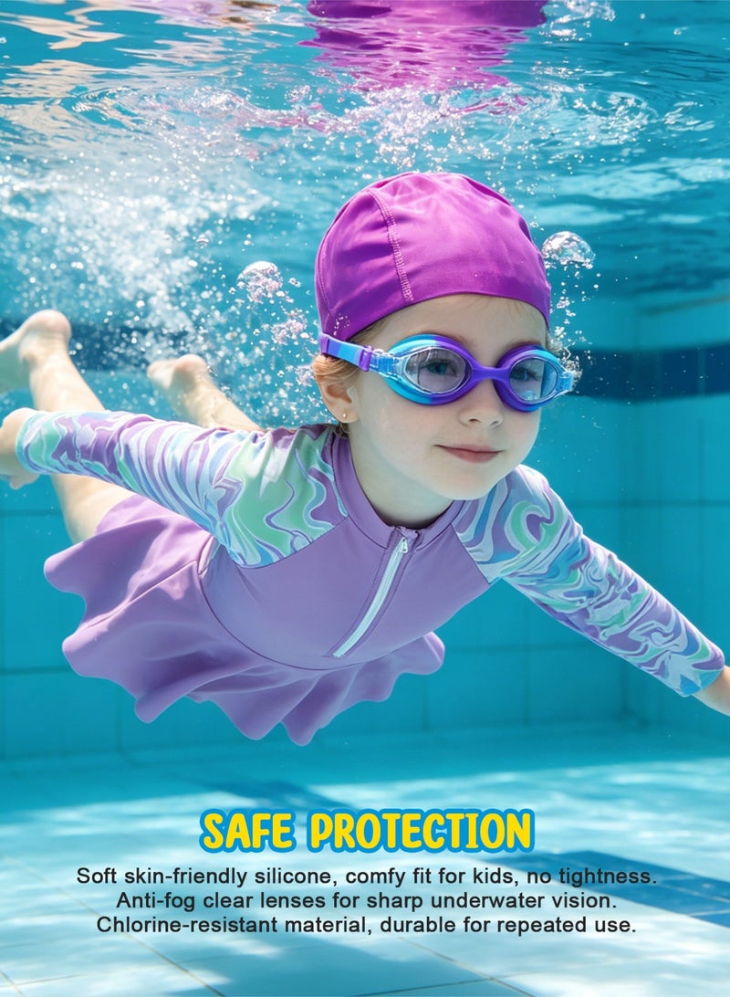 Homarket Girls Long Sleeve Swimsuit Set, 7 Pieces UPF50+ Sun Protection Rash Guard, Full Coverage Girls Swimming Costume with Skirt, Swim Cap, Swimming Goggles, Ear Nose Plugs, Swim Panties, Swim Leggings & Beach Bag, Kids Bathing Suit for Beach Pool Water Sport, Sizes for Height 120cm-160cm Ages 6-12 - Image 5