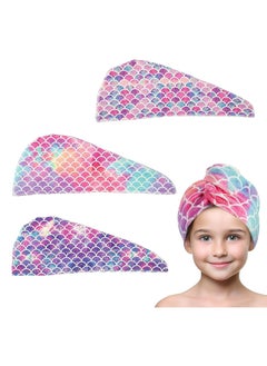 Oasisgalore 3-Pack Kids' Microfiber Hair Towel- Soft, Absorbent, Quick-Dry Turban with Button, Anti-Frizz  - Image 1