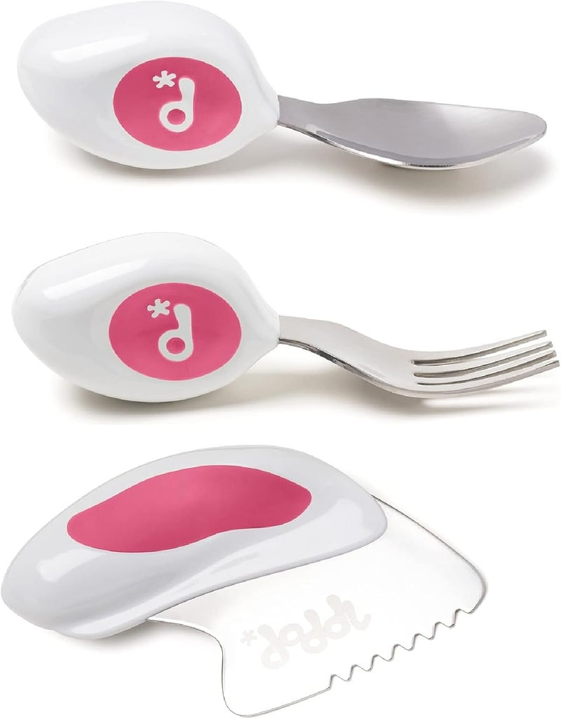 Doddl Cutlery Set, Toddler Self Feeding Cutlery, Spoon, Fork & Knife, 12months+ (Magenta), DOD003 - Image 1
