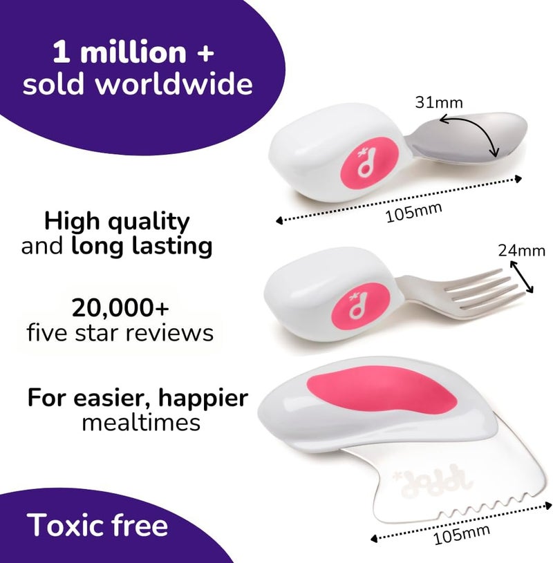Doddl Cutlery Set, Toddler Self Feeding Cutlery, Spoon, Fork & Knife, 12months+ (Magenta), DOD003 - Image 4