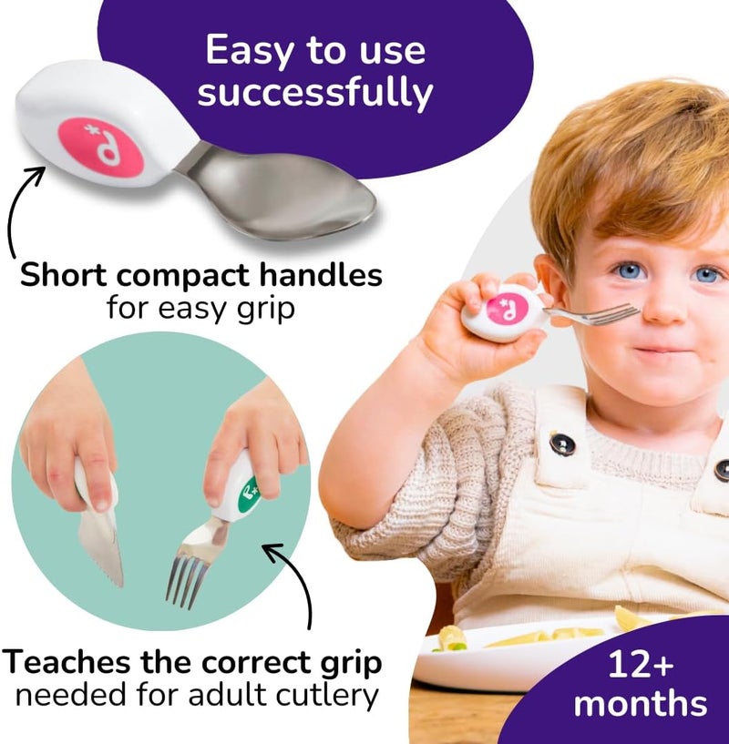 Doddl Cutlery Set, Toddler Self Feeding Cutlery, Spoon, Fork & Knife, 12months+ (Magenta), DOD003 - Image 3