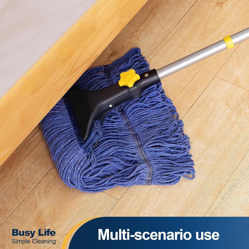 YOCADA Looped-End String Wet Mop Heavy Duty Cotton Mop Commercial Industrial Grade Telescopic Iron Pole Jaw Clamp Floor Cleaning 55.1 inch - Image 5