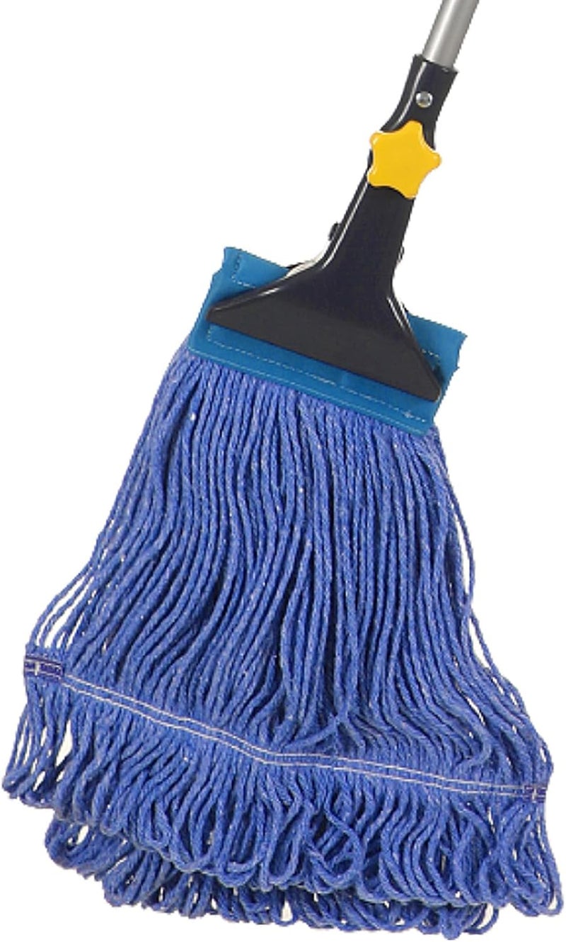 YOCADA Looped-End String Wet Mop Heavy Duty Cotton Mop Commercial Industrial Grade Telescopic Iron Pole Jaw Clamp Floor Cleaning 55.1 inch - Image 1