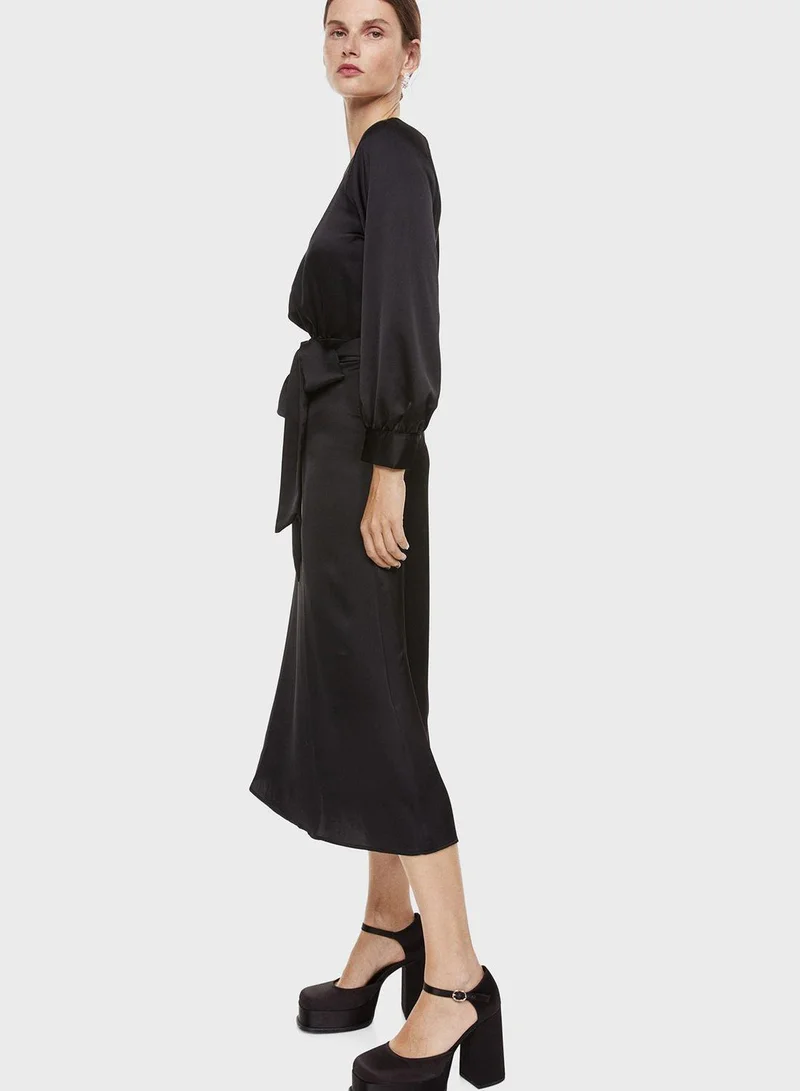 H&M Satin Tie-Waist Dress