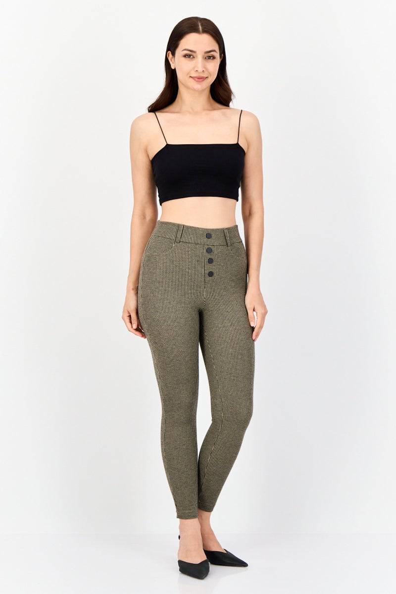 DeFacto Women Regular Fit Microcheck Stretchable Jeggings, Multicolor  - Image 3