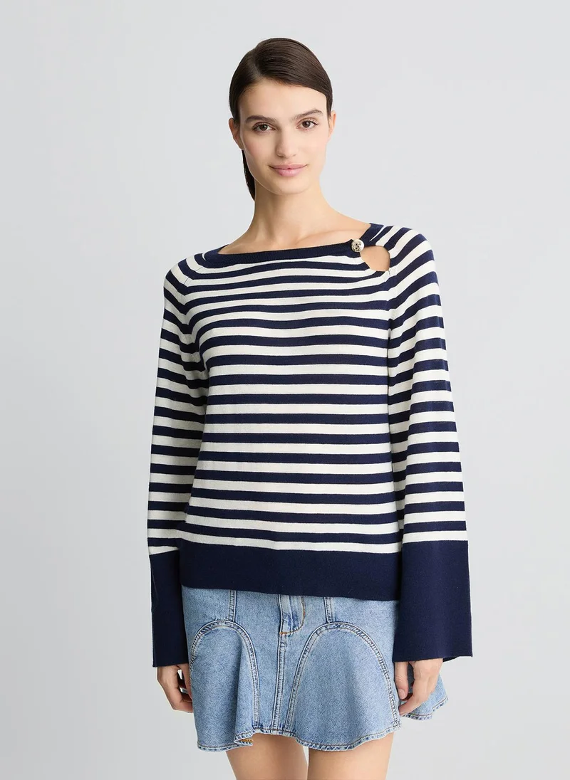 ليو جو Lagoon blue/white wool and cashmere jumper