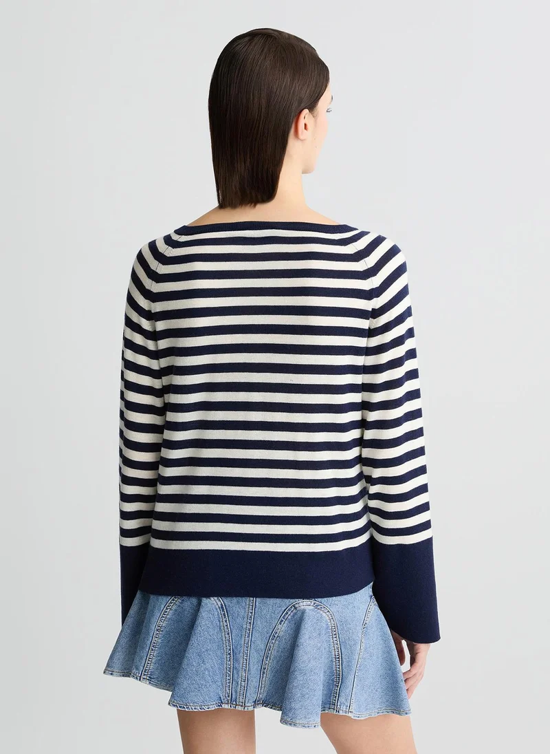 ليو جو Lagoon blue/white wool and cashmere jumper
