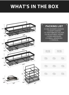 U-LIAN U-LIAN 5-Pack Bathroom Organizer Shelf Set, No Drilling Rustproof Self-Adhesive Shower Shelves for Bathroom Storage, Black  - Image 2