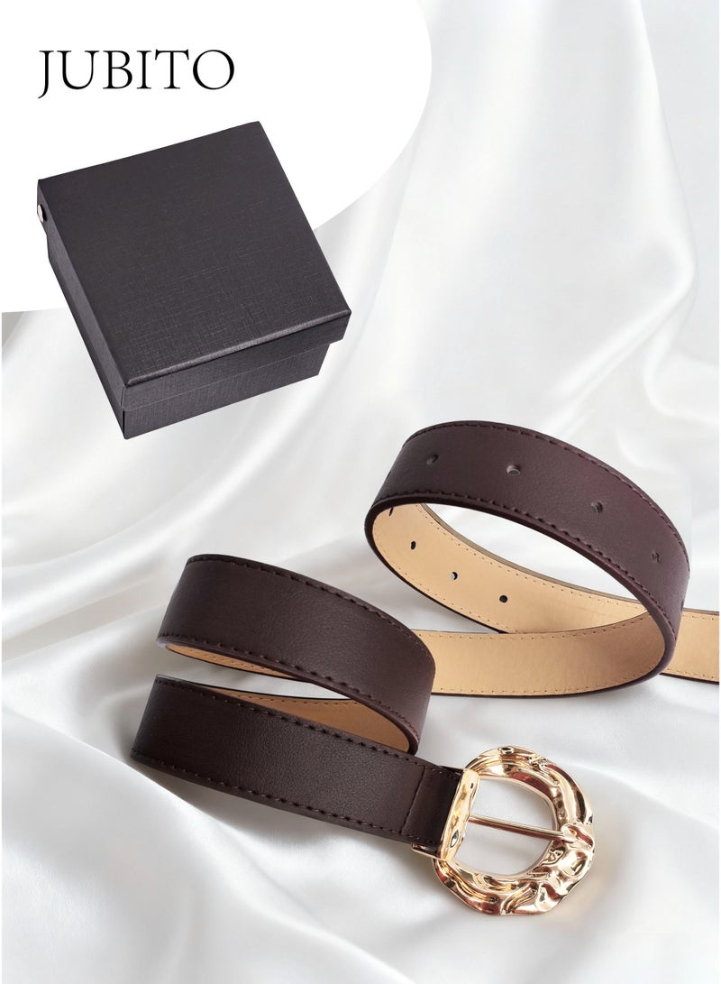 JUBITO Belts, women's fashionable and personalized belt, trendy and luxurious metal buckle decorated PU belt, retro belt, women's accessories (brown, 106cm) - Image 3
