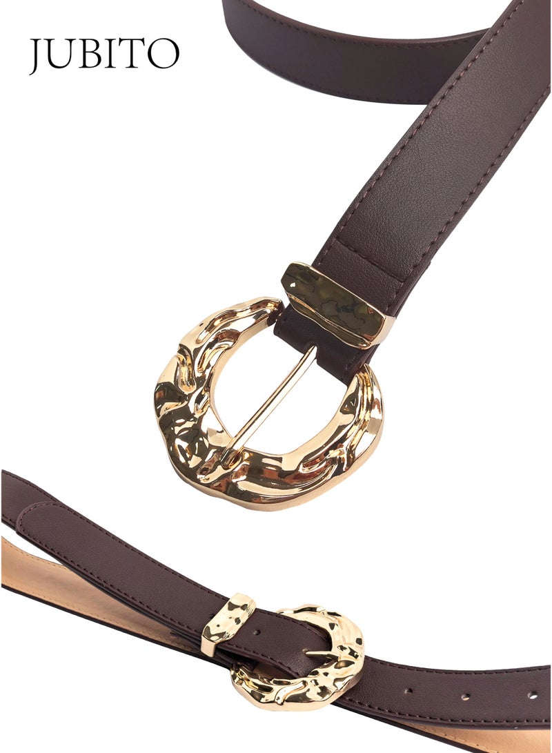 JUBITO Belts, women's fashionable and personalized belt, trendy and luxurious metal buckle decorated PU belt, retro belt, women's accessories (brown, 106cm) - Image 4