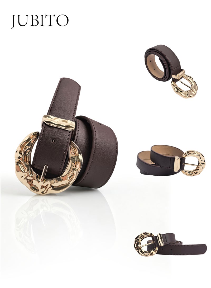 JUBITO Belts, women's fashionable and personalized belt, trendy and luxurious metal buckle decorated PU belt, retro belt, women's accessories (brown, 106cm) - Image 2