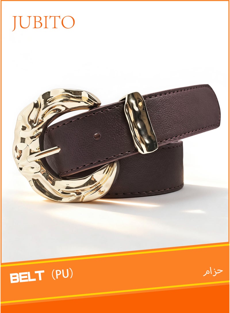 JUBITO Belts, women's fashionable and personalized belt, trendy and luxurious metal buckle decorated PU belt, retro belt, women's accessories (brown, 106cm) - Image 1