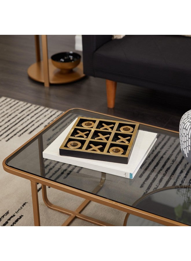 Deco 79 مجموعة لعبة تيك تاك تو من الألمنيوم من ديكو 79 مع زخرفة ذهبية، 9" × 9" × 1"، ذهبي - Image 5