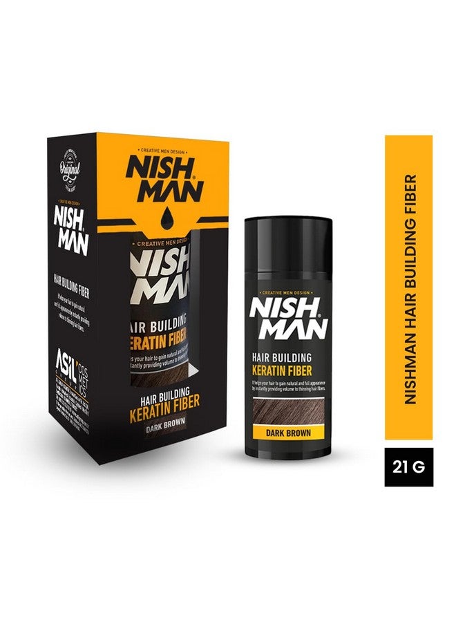 Nishman Hair Building Keratin Fiber | For thinning hair | Concelas hair loss patches | Keratin Fiber - 21g | Dark Brown - Image 1
