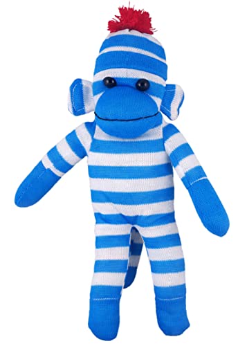 Plushland Adorable Sock Monkey The Original Traditional Hand Knitted Stuffed Animal Toy Giftfor Kids Babies Teens Girls and Boys Baby Doll Present Puppet 16 Blue - Image 1