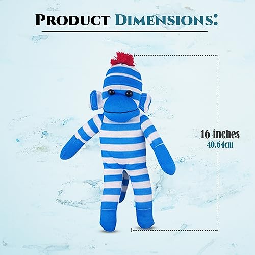 Plushland Adorable Sock Monkey The Original Traditional Hand Knitted Stuffed Animal Toy Giftfor Kids Babies Teens Girls and Boys Baby Doll Present Puppet 16 Blue - Image 5