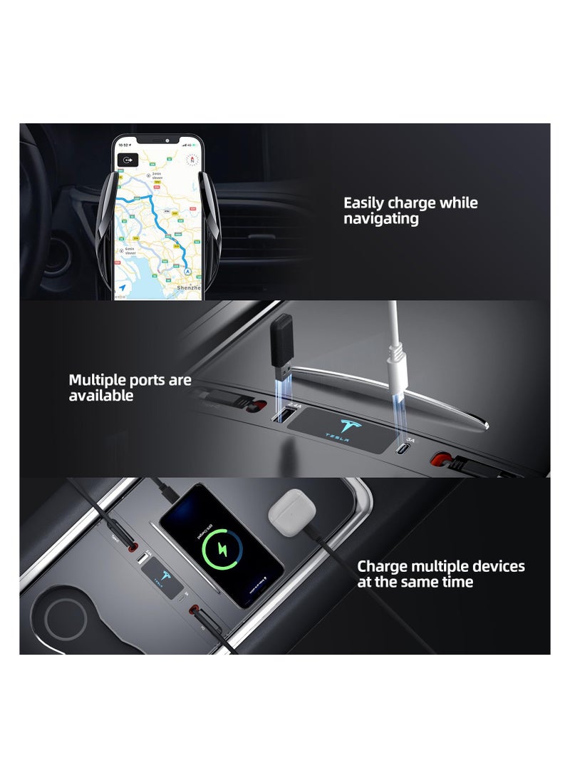 SYOSI Tesla USB Hub, Retractable Hub Docking Station with Fast Charging Cable Multi Port, Center Console Interior Accessorie, Tesla Accessories Docking Station for 2021 2022 2023 Tesla Model 3 Model Y - Image 3