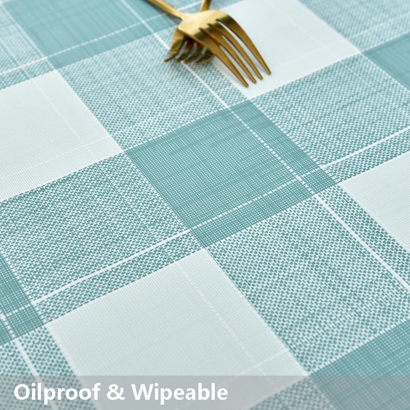 TruDelve Plastic Tablecloths for Rectangle Tables Turquoise Checkered Vinyl Tablecloth Waterproof Wipeable Oilcloth Table Cloth for Outdoor Picnic Table Cover (54'' x 108'', Turquoise) - Image 5