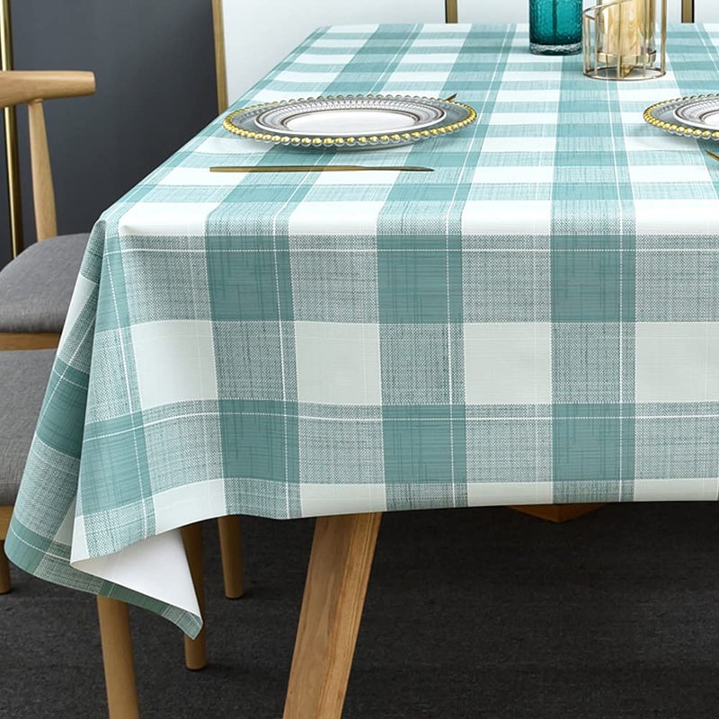 TruDelve Plastic Tablecloths for Rectangle Tables Turquoise Checkered Vinyl Tablecloth Waterproof Wipeable Oilcloth Table Cloth for Outdoor Picnic Table Cover (54'' x 108'', Turquoise) - Image 1