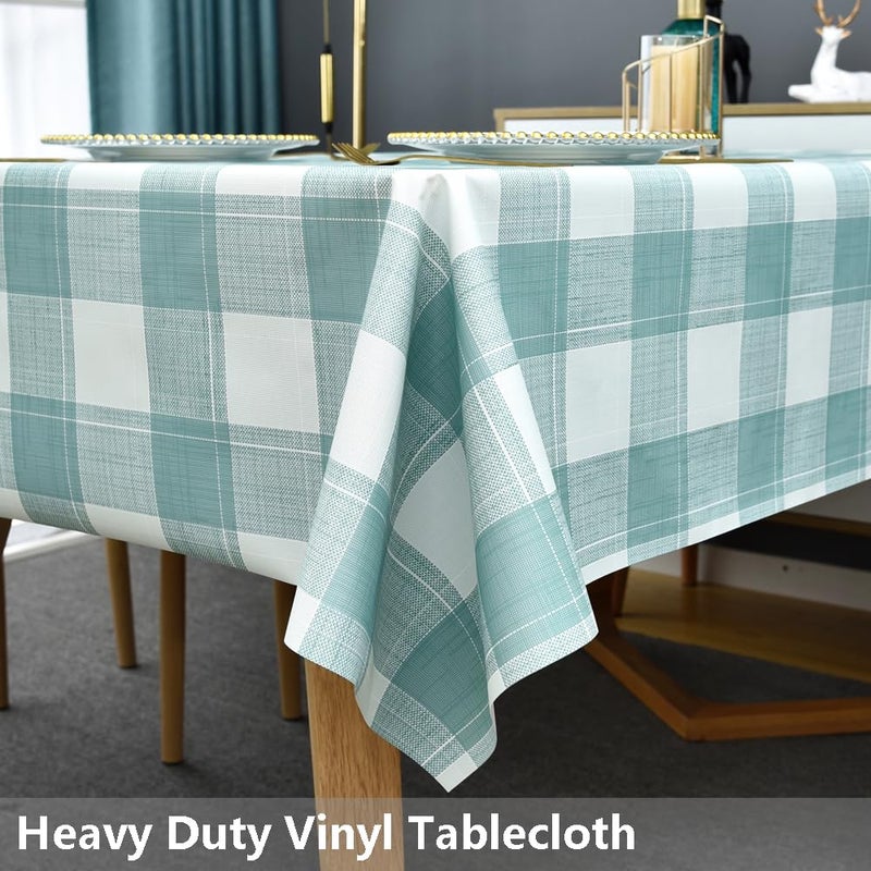TruDelve Plastic Tablecloths for Rectangle Tables Turquoise Checkered Vinyl Tablecloth Waterproof Wipeable Oilcloth Table Cloth for Outdoor Picnic Table Cover (54'' x 108'', Turquoise) - Image 2