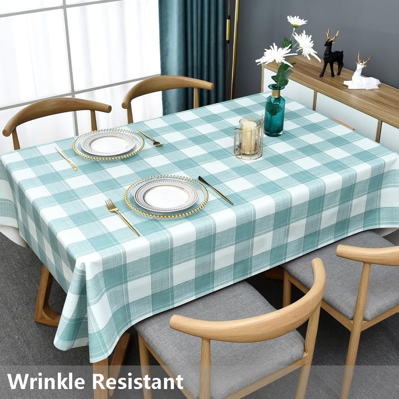 TruDelve Plastic Tablecloths for Rectangle Tables Turquoise Checkered Vinyl Tablecloth Waterproof Wipeable Oilcloth Table Cloth for Outdoor Picnic Table Cover (54'' x 108'', Turquoise) - Image 3
