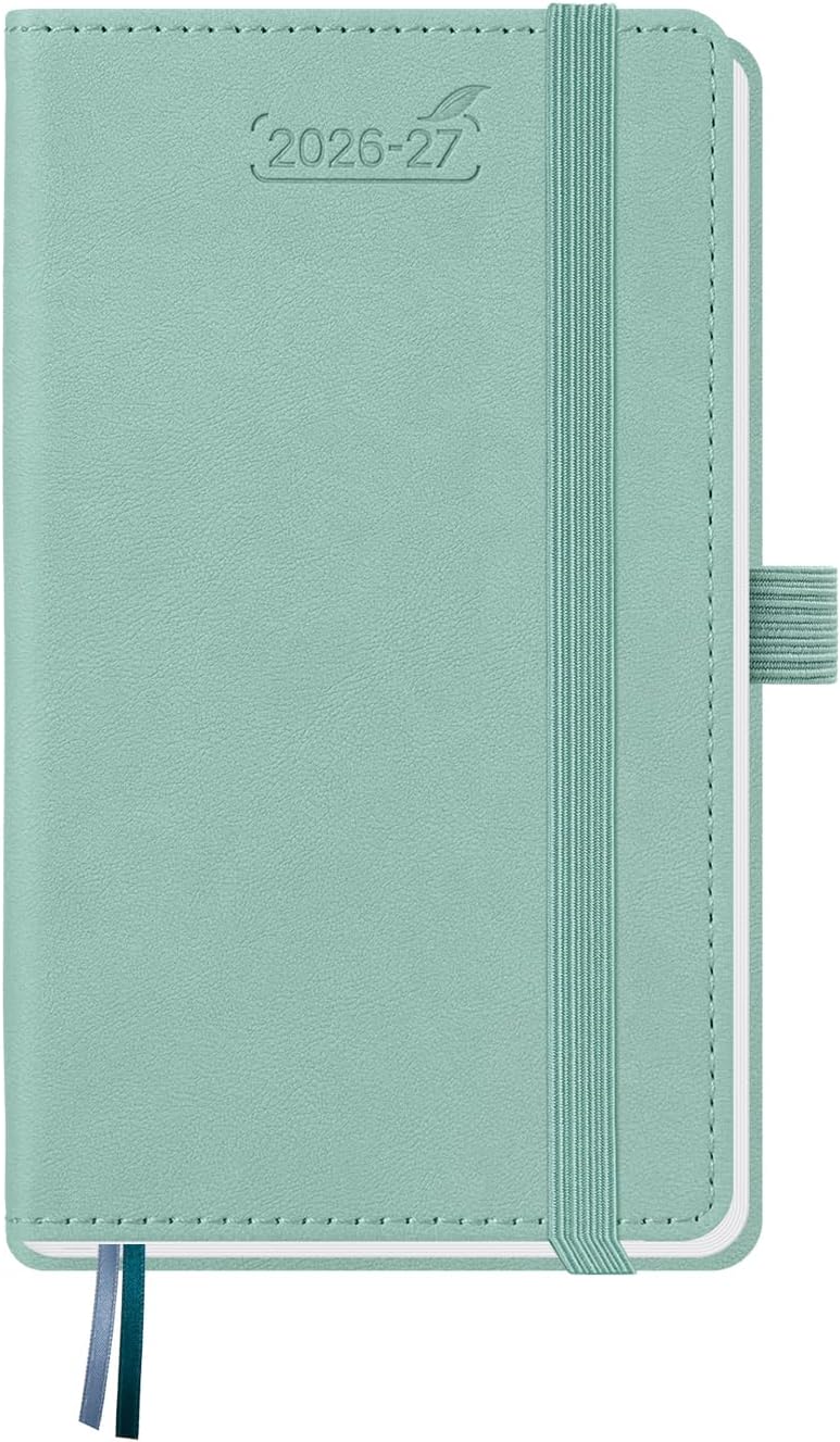BEZEND Pocket Planner 2026 2027 Weekly and Monthly (3.5" x 6") Academic Year Calendar (Jul 26-Dec 27) for Purse, Small Daily Planner, Thick Paper, Storage Pocket, Leather Hardcover - Mint Green - Image 1