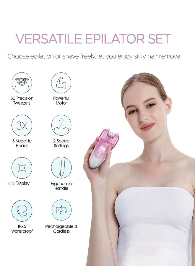 DSP Epilator for Women, 3 in 1 Epilators Hair Remover for Leg Arm with 2 Speeds & 30 Tweezers ,Rechargeable & LCD Display，Cordless Electric Lady Shaver & Trimmer for Face, Chin, Arm, Leg, Armpit, Bikini,9000RPM 70454 - Image 3