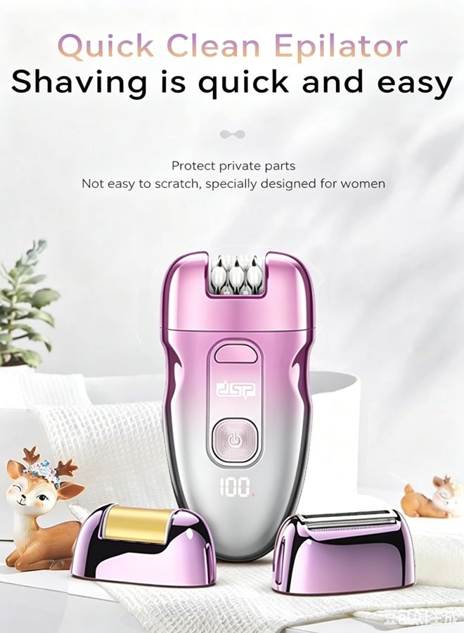 DSP 3-in-1 Epilator for Women,Epilators Hair Remover with 3 Replaceable Trimmer Head & 2 Speeds,30Tweezers & LCD Display,Rechargeable Cordless Electric Lady Shaver & Trimmer for  Face Legs Arms Armpit Bikini,9000RPM 70454 - Image 2