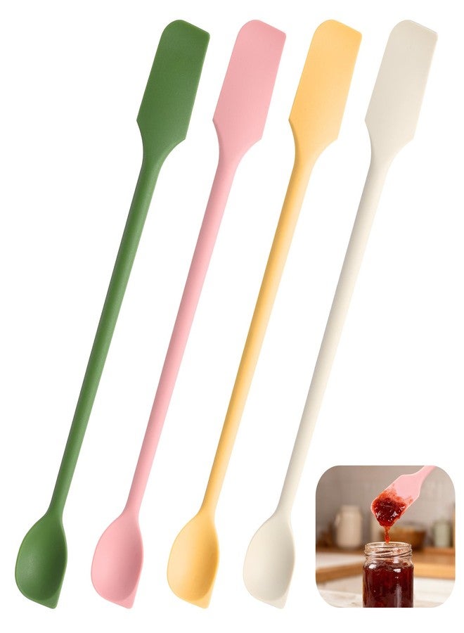 ValueBargain 4Pcs Mini Silicone Spatulas, Multifunctional Long Handle Mini Spatula Spoon Jar Scrapers for Kitchen Use, Cosmetics Jars Narrow & Thin Bottles, Reusable Stirrer for Jam & Lotion, Colorful - Image 1