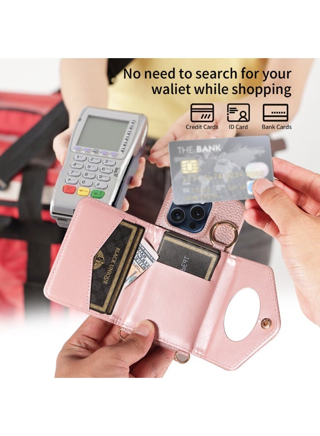 إكس ليفيل حافظة محفظة كروس بودي لهاتف iPhone 17 Pro مع حزام حامل وحامل بطاقة وغطاء محفظة مغناطيسي من جلد PU (ذهبي وردي) - Image 4