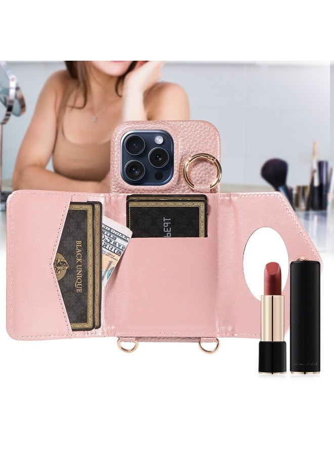 إكس ليفيل حافظة محفظة كروس بودي لهاتف iPhone 17 Pro مع حزام حامل وحامل بطاقة وغطاء محفظة مغناطيسي من جلد PU (ذهبي وردي) - Image 5