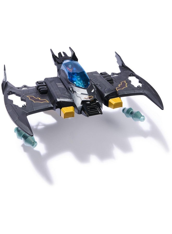 DC Comics DC Comics, Metal Force Transforming Batwing, 2-in-1 Playset, Includes Batman and Superman Figures, with Projectiles and Character Cards, Kids Toy for Boys Ages 4 and Up - Image 4