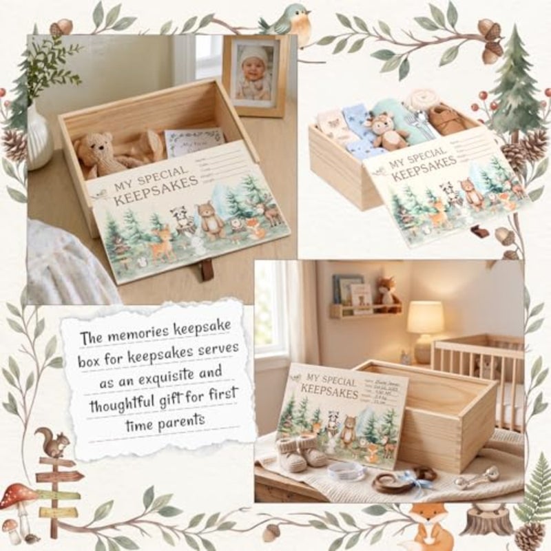 Thyle Wooden Baby Memories Keepsake Box with, Boys or Girls Keepsake Box, Parents Newborn Baptismal Birthday Gift for Memento, Storage, Decoration, Strong and Durable - Image 3
