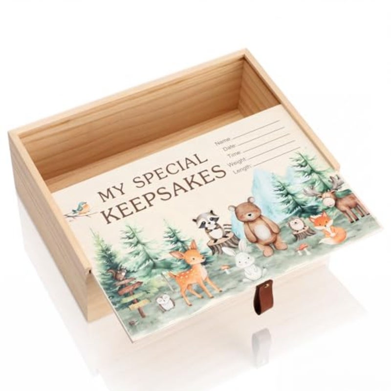Thyle Wooden Baby Memories Keepsake Box with, Boys or Girls Keepsake Box, Parents Newborn Baptismal Birthday Gift for Memento, Storage, Decoration, Strong and Durable - Image 1