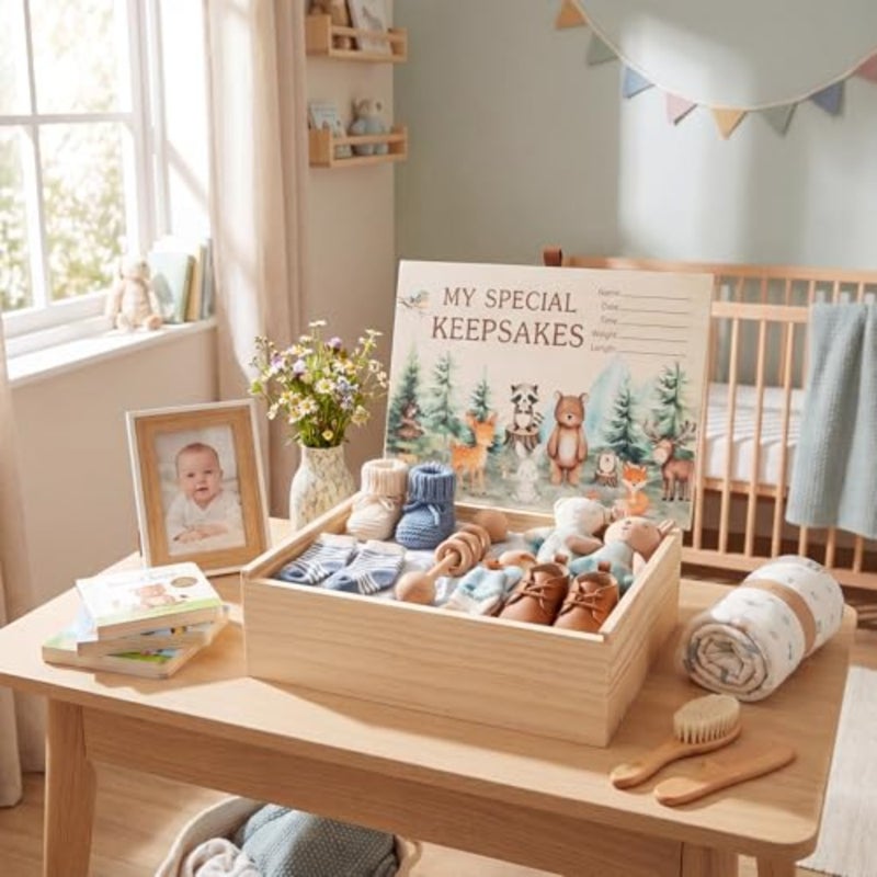 Thyle Wooden Baby Memories Keepsake Box with, Boys or Girls Keepsake Box, Parents Newborn Baptismal Birthday Gift for Memento, Storage, Decoration, Strong and Durable - Image 4