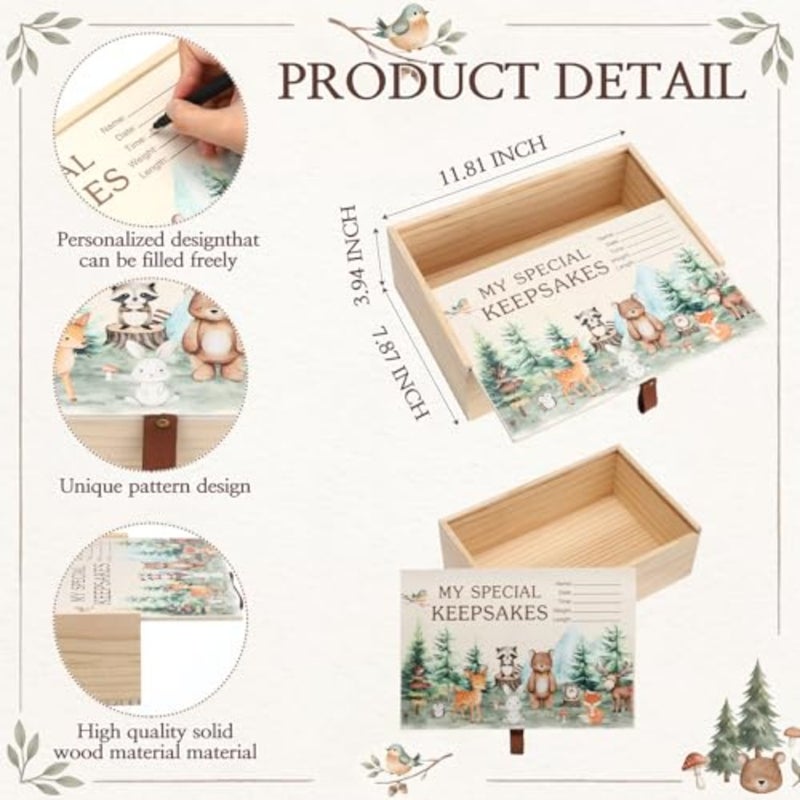 Thyle Wooden Baby Memories Keepsake Box with, Boys or Girls Keepsake Box, Parents Newborn Baptismal Birthday Gift for Memento, Storage, Decoration, Strong and Durable - Image 2