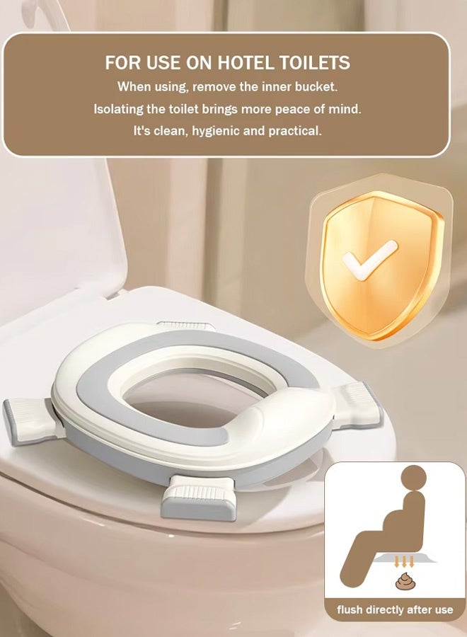 Berma Baby مقعد تدريب محمول على استخدام المرحاض للأولاد والبنات، مرحاض سفر قابل للطي مع حقيبة حمل، مرحاض داخلي وخارجي للأطفال الصغار، تصميم سهل التنظيف وصغير الحجم (رمادي) - Image 4