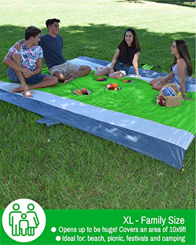 ECCOSOPHY Sandproof Beach Blanket - Oversized Sand Free Beach Mat 9'x10' - Lightweight Outdoor Picnic Blanket Anchored with 4 Corner Sand Pockets & Plastic Stakes - Heat Proof, Quick Drying & Compact - Image 5