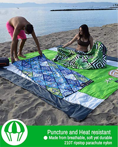 ECCOSOPHY Sandproof Beach Blanket - Oversized Sand Free Beach Mat 9'x10' - Lightweight Outdoor Picnic Blanket Anchored with 4 Corner Sand Pockets & Plastic Stakes - Heat Proof, Quick Drying & Compact - Image 4