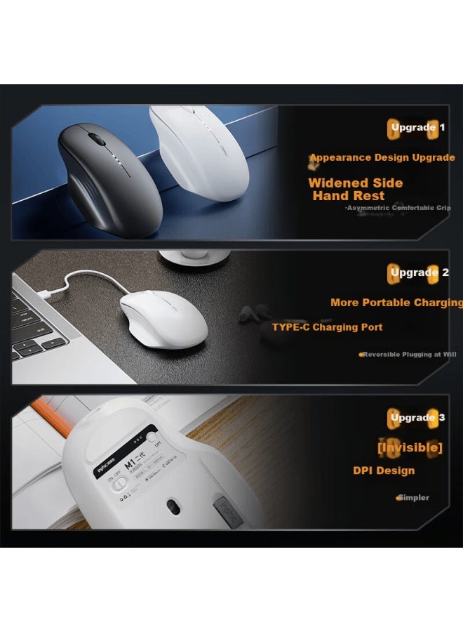 Inphic M1 Second Generation Rechargeable Wireless Bluetooth Mouse Silent Office Asymmetric Ergonomic Grip Battery Display Universal For Laptop 2.4g Wireless White - Image 3