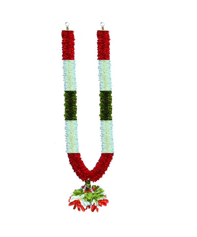 C nuw Garland Handmade Durable Fabric Garland with Plastic Beads - Decorative Mala for Home, Temple, or Festive Use - Ideal for God Idols, Photos & Pooja Decor - WG5(P) Multicolor - Image 1