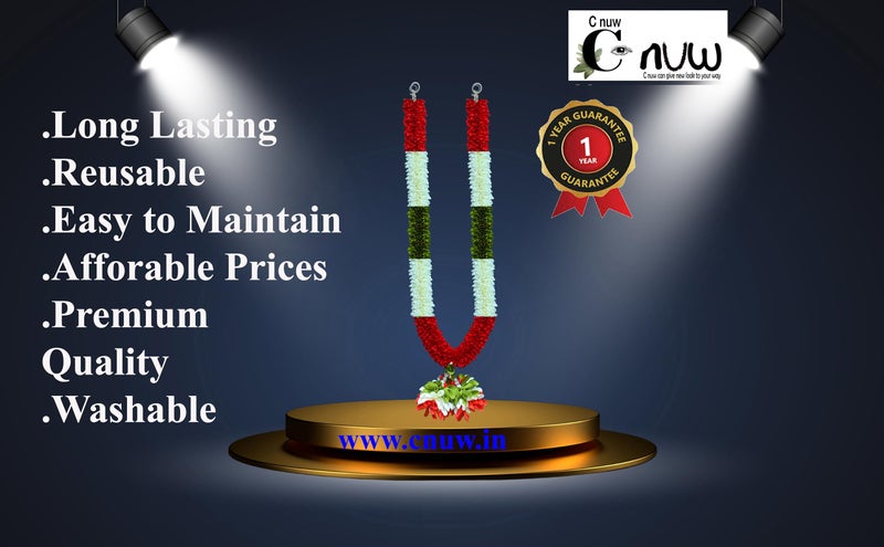C nuw Garland Handmade Durable Fabric Garland with Plastic Beads - Decorative Mala for Home, Temple, or Festive Use - Ideal for God Idols, Photos & Pooja Decor - WG5(P) Multicolor - Image 3