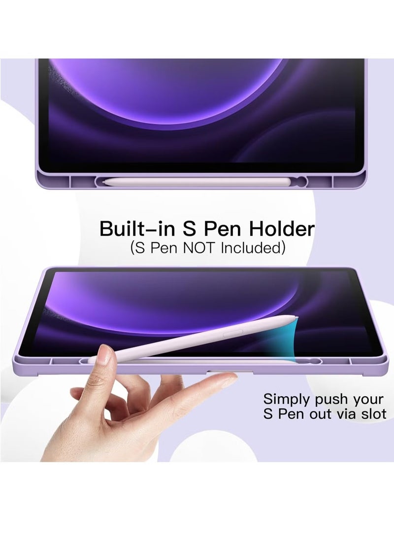 Samsung Galaxy Tab S9 FE 10.9-Inch Case – Soft TPU Tri-Fold Stand Cover with S Pen Holder, S Pen Charging Support, and Auto Wake/Sleep (Light Purple) - Image 3