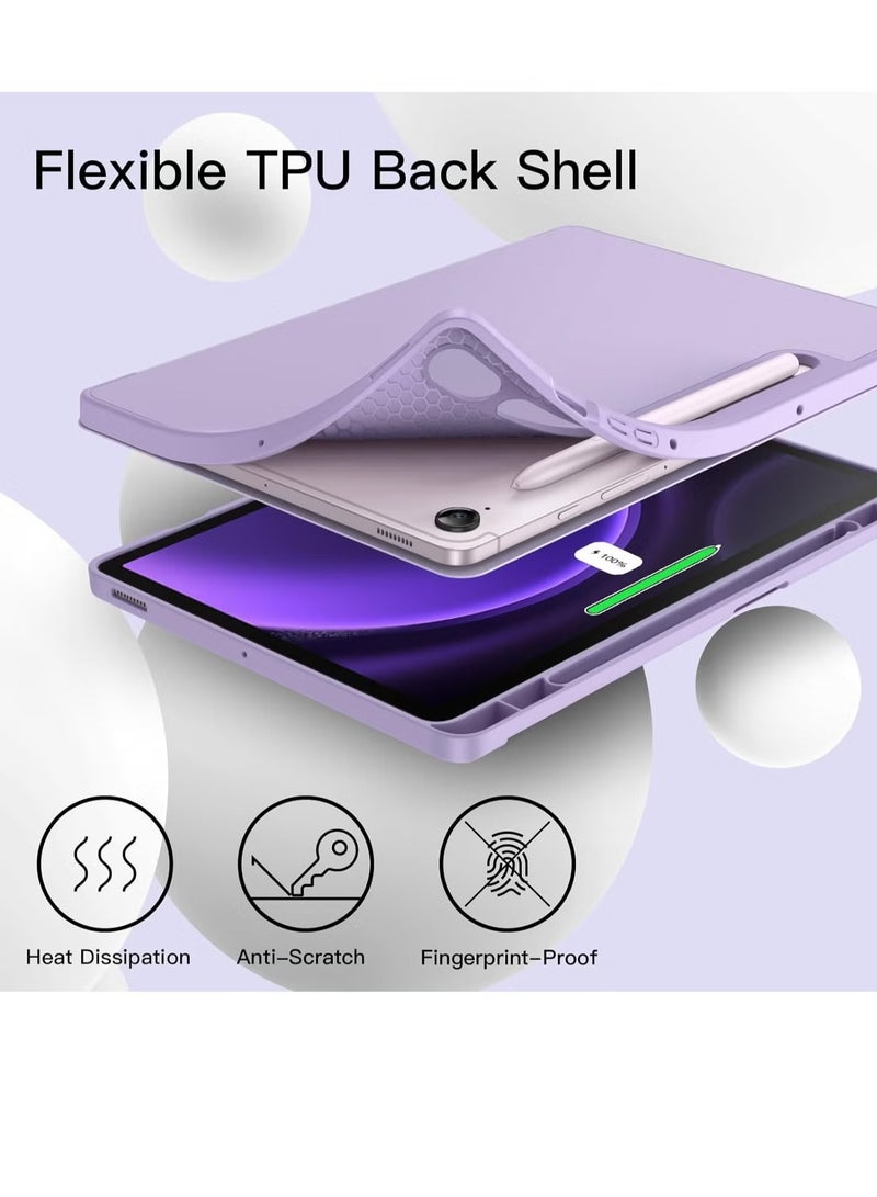 Samsung Galaxy Tab S9 FE 10.9-Inch Case – Soft TPU Tri-Fold Stand Cover with S Pen Holder, S Pen Charging Support, and Auto Wake/Sleep (Light Purple) - Image 4