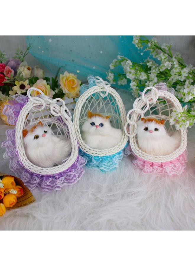 Simulation Hanging Basket Kitten Plush Handicraft Doll Will Call Rabbit Puppy Simulation Animal Birthday Gift-Dimensions:Hanging Basket Wedding Dress Doll Lace Color Mixed Hair - Image 2