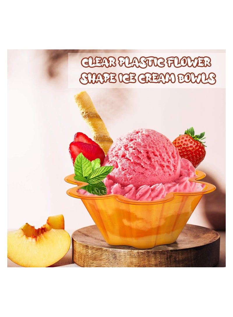 SOLARAE أوعية آيس كريم بلاستيكية، 200 قطعة سعة 8.5 أونصة، أكواب حلوى قابلة للتصرف بشكل زهور ملونة، حاويات تذوق بودنغ فواكه، لتقديم سونداي وشوكولاتة ومقبلات وعينات للحفلات (4 ألوان * 50) - Image 2